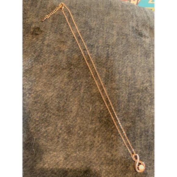 Rose Gold Tone Infinity Pendant Necklace With Opal & Rhinestones - Picture 3 of 3